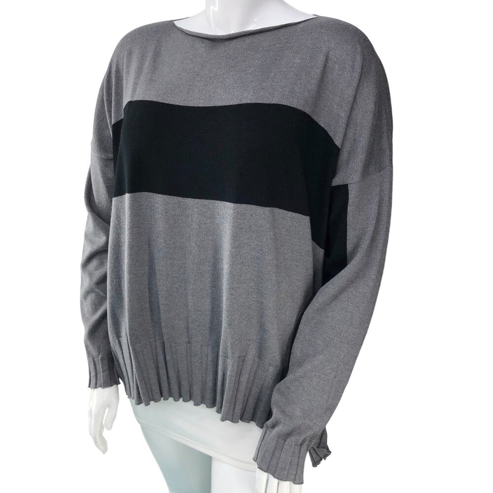 Planet By Lauren G Womens One Size Sweater Lagenlook Colorblock Black Gray Pima